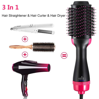 3-in-1 Hair Dryer, Straightener & Hair Curler Brush