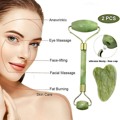 Premium Jade Roller with Deep cut Gua Sha